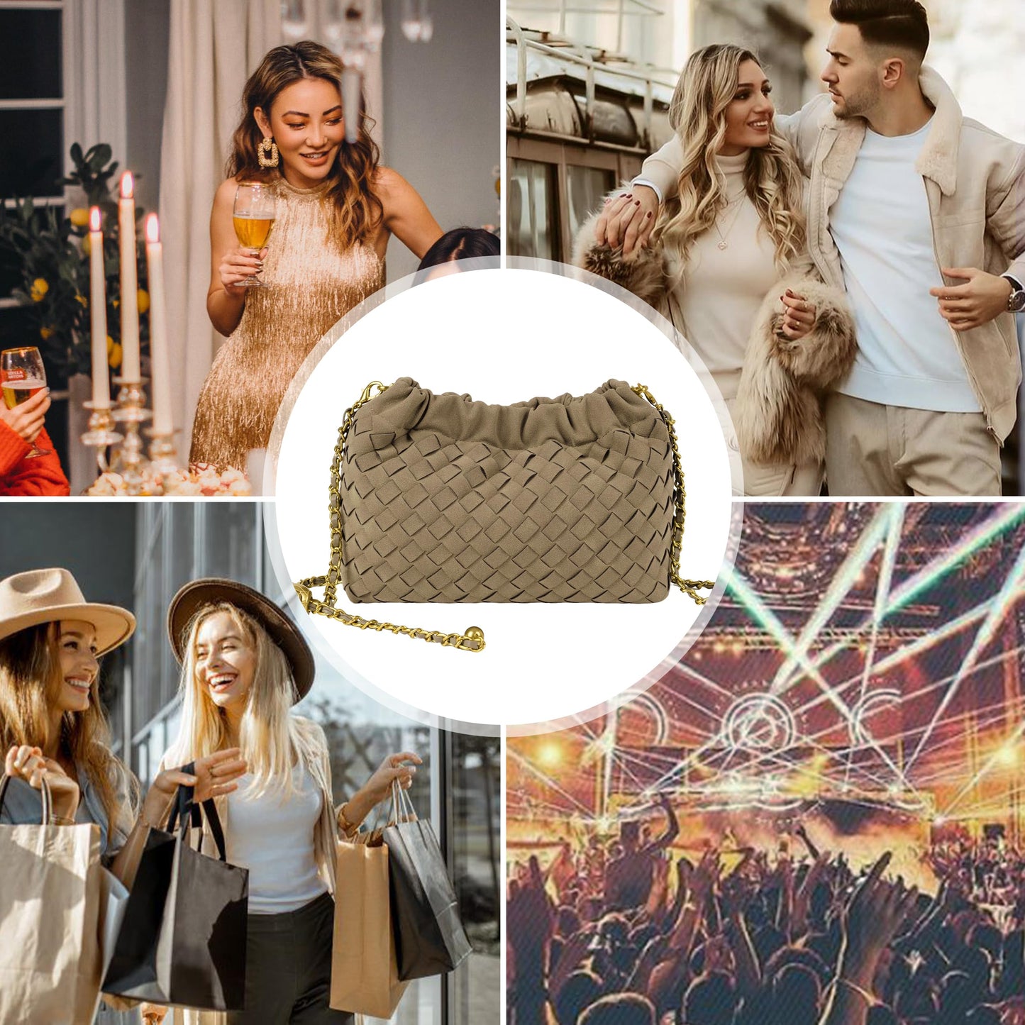 Joryin Woven Women's Crossbody Bag & Evening Purse, Trendy Dumpling Clutch & Hobo Cloud Shoulder Bag Trendy Dumpling Clutch