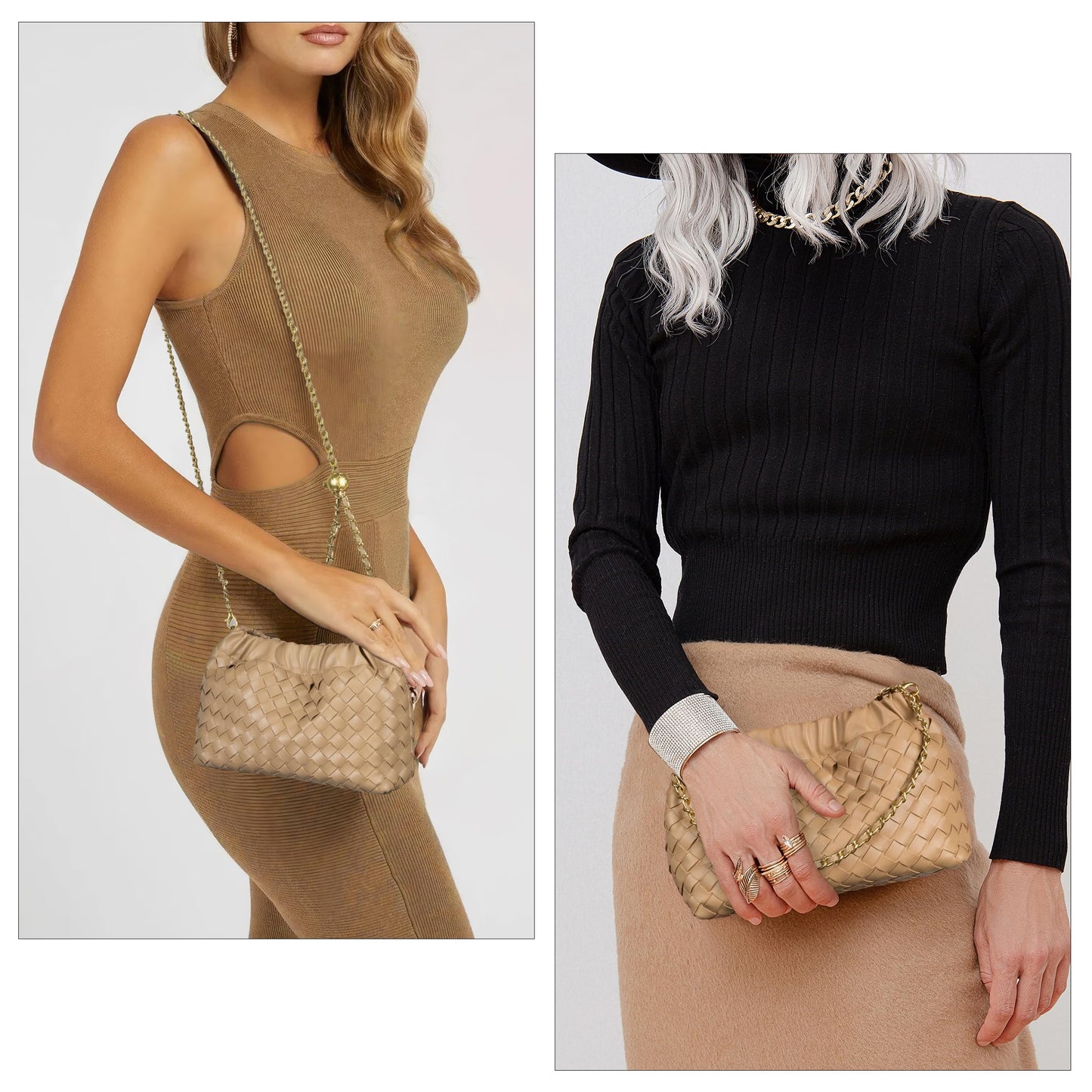Joryin Woven Women's Crossbody Bag & Evening Purse, Trendy Dumpling Clutch & Hobo Cloud Shoulder Bag Trendy Dumpling Clutch Woven Suede-lightbrown