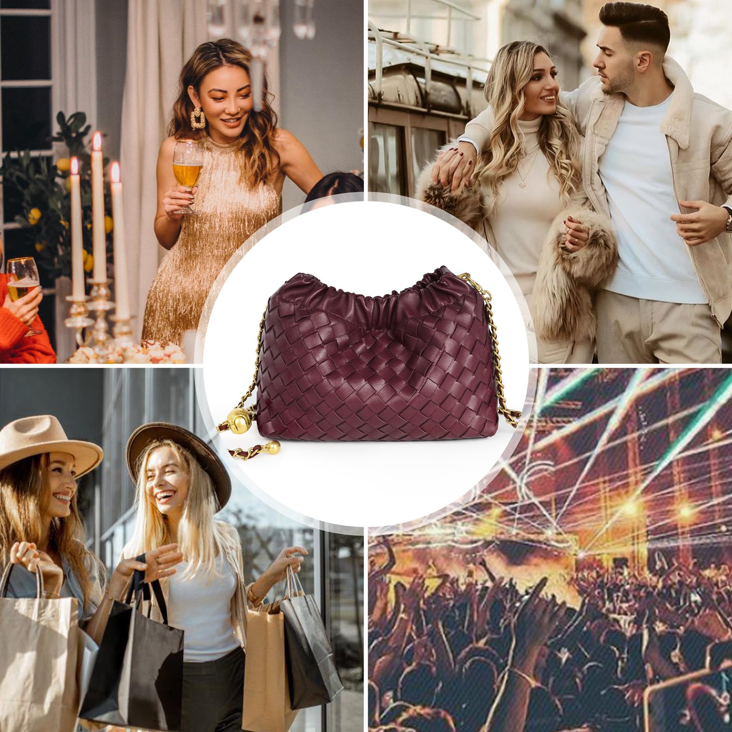 Joryin Woven Women's Crossbody Bag & Evening Purse, Trendy Dumpling Clutch & Hobo Cloud Shoulder Bag Trendy Dumpling Clutch Woven Suede-lightbrown