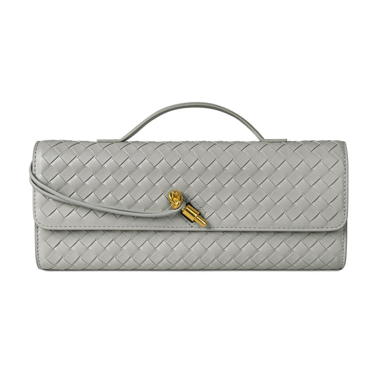 Woven Purse for Women Evening Clutch Woven Leather Handbags Crossbody Bag Formal Evening Bag Light Gray Woven Leather