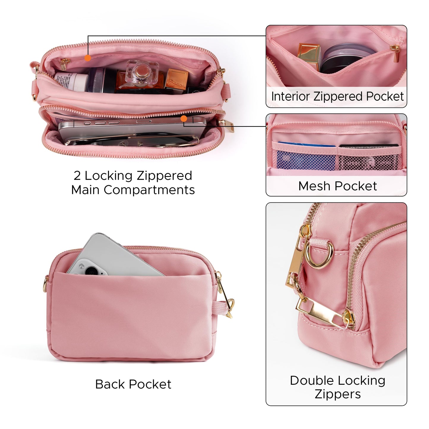 Joryin Anti Theft Crossbody Bag for Women, Slash-resistant RFID Blocking Travel Purses, 1.35L/3L Shoulder Bag, Nylon
