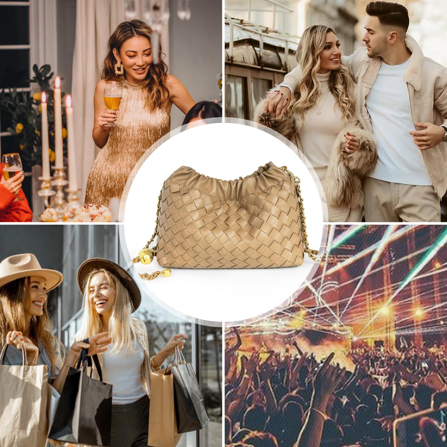 Joryin Woven Women's Crossbody Bag & Evening Purse, Trendy Dumpling Clutch & Hobo Cloud Shoulder Bag Trendy Dumpling Clutch Woven Suede-lightbrown