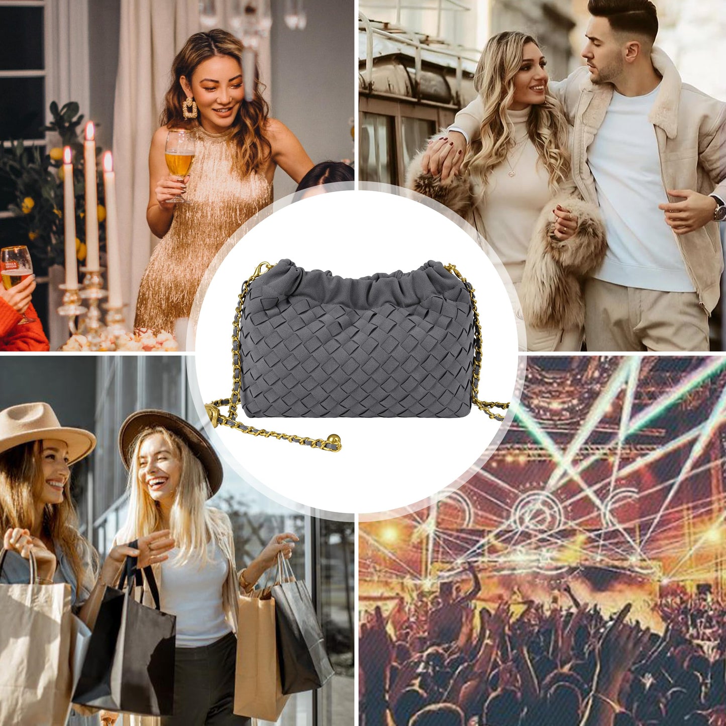 Joryin Woven Women's Crossbody Bag & Evening Purse, Trendy Dumpling Clutch & Hobo Cloud Shoulder Bag Trendy Dumpling Clutch