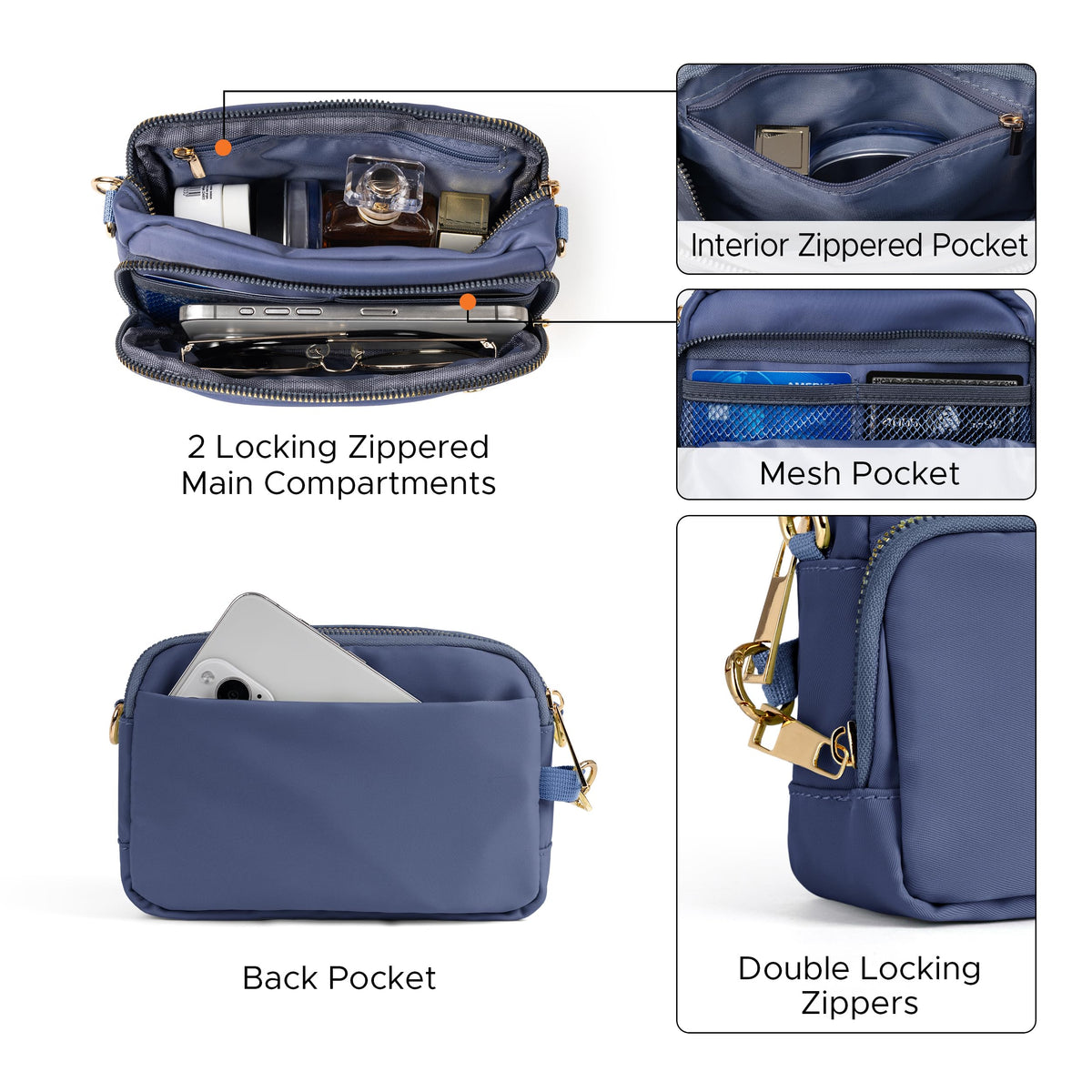 Joryin Anti Theft Crossbody Bag for Women, Slash-resistant RFID Blocking Travel Purses, 1.35L/3L Shoulder Bag, Nylon
