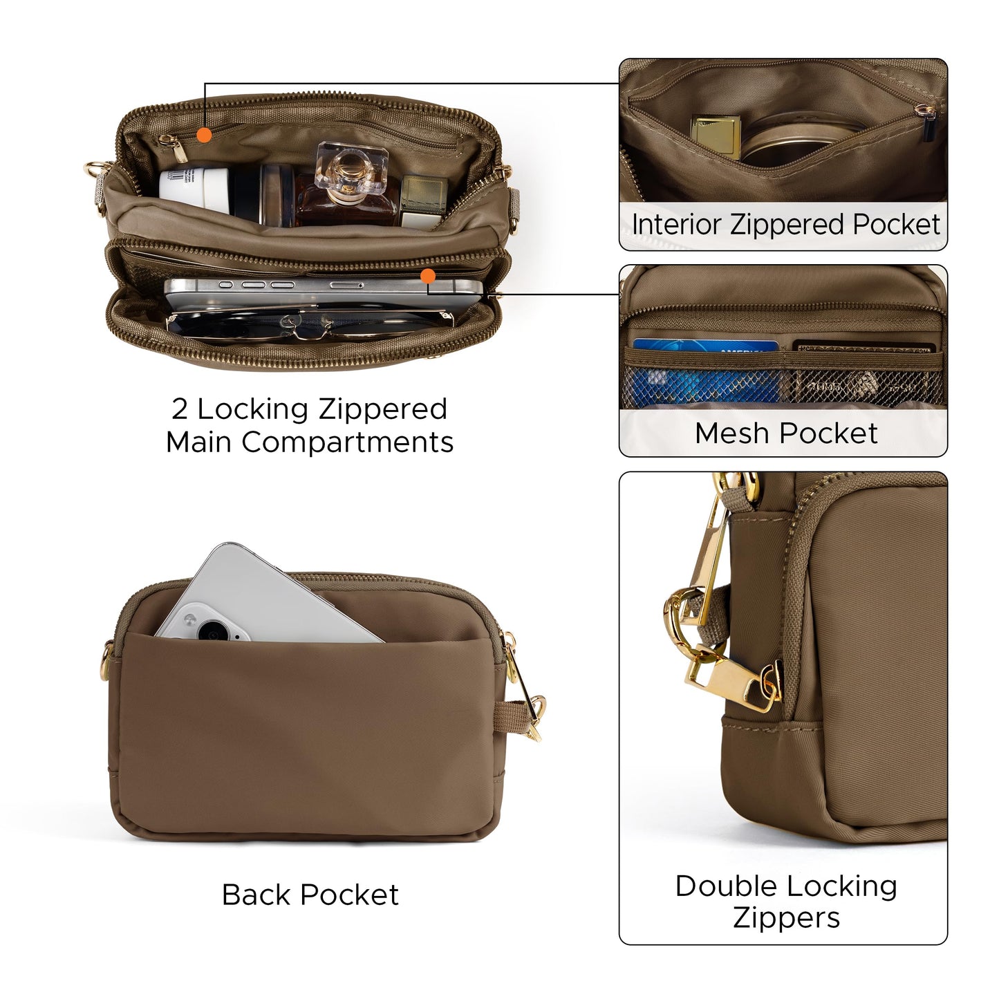 Joryin Anti Theft Crossbody Bag for Women, Slash-resistant RFID Blocking Travel Purses, 1.35L/3L Shoulder Bag, Nylon