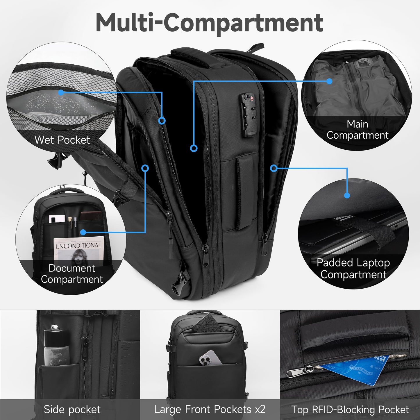 Joryin Air Vacuum Backpack for Travel with Air Pump, 75L Expandable Backpack with Detachable Vacuum Compression Bag Waterproof Carry On Travel Bag for Airline Laptop Backpack with Shoe Compartment
