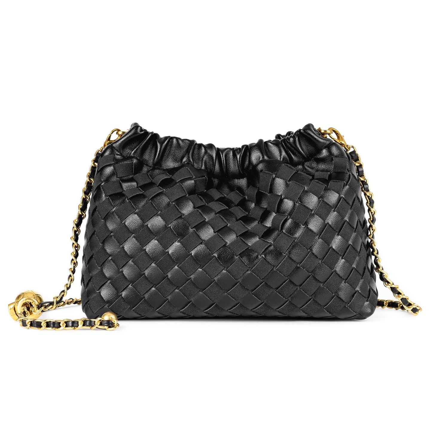 Joryin Woven Women's Crossbody Bag & Evening Purse, Trendy Dumpling Clutch & Hobo Cloud Shoulder Bag Trendy Dumpling Clutch Woven Leather-dark Light Brown