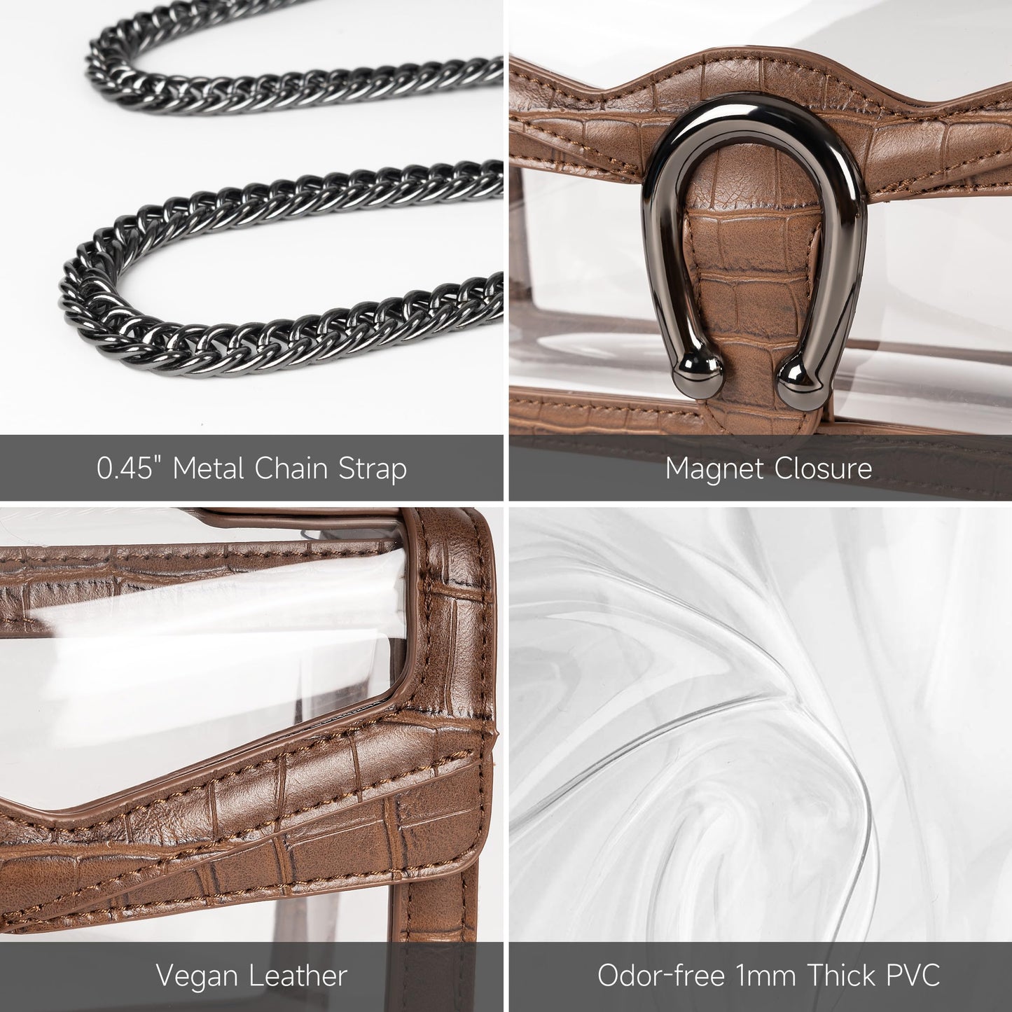 Joryin Women's Stadium Approved Crossbody Bag for Women, Small Clear Bag Shoudler Purse with Chain Strap