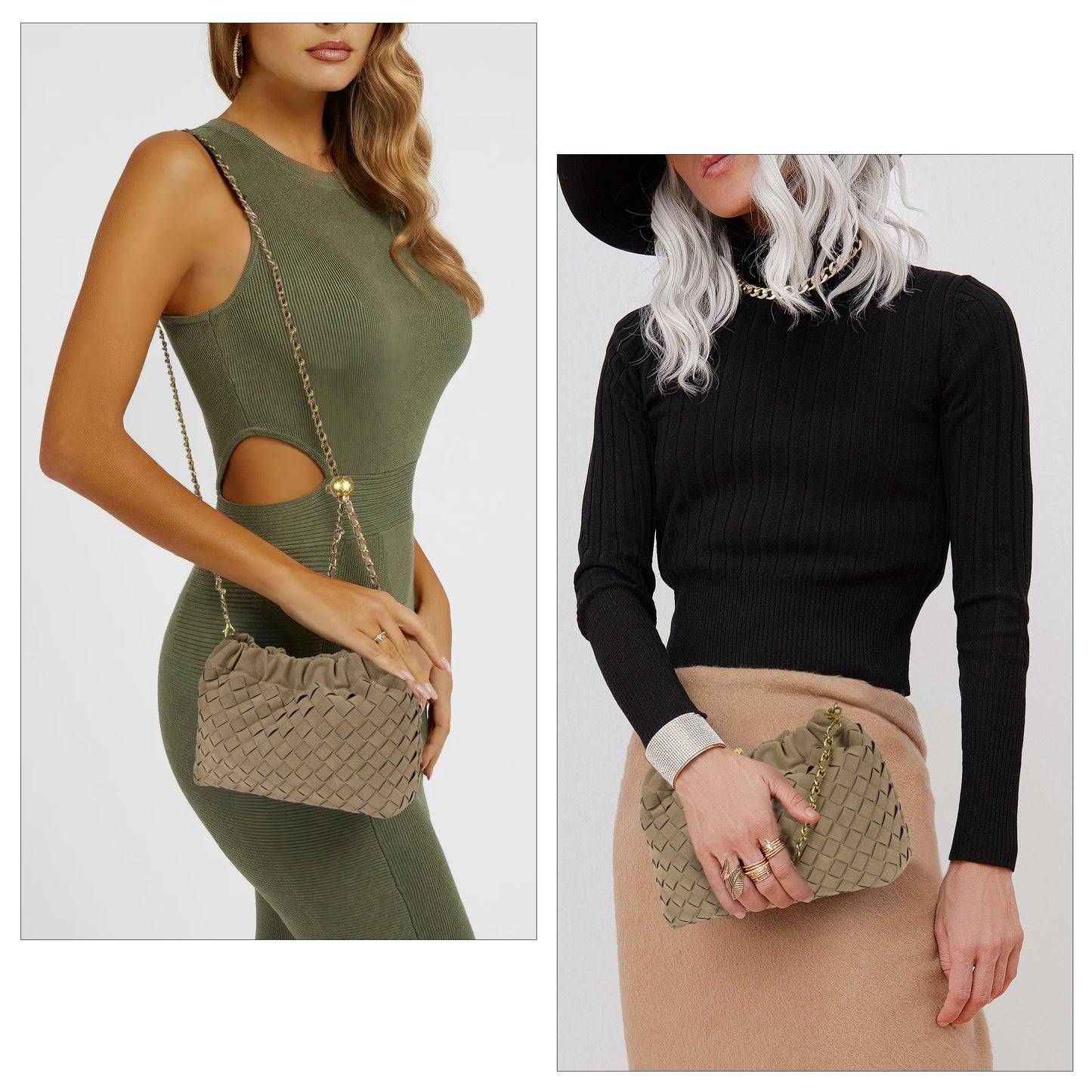 Joryin Woven Women's Crossbody Bag & Evening Purse, Trendy Dumpling Clutch & Hobo Cloud Shoulder Bag Trendy Dumpling Clutch