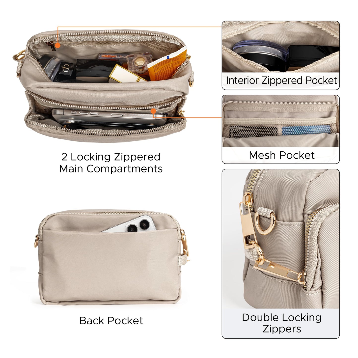 Joryin Anti Theft Crossbody Bag for Women, Slash-resistant RFID Blocking Travel Purses, 1.35L/3L Shoulder Bag, Nylon
