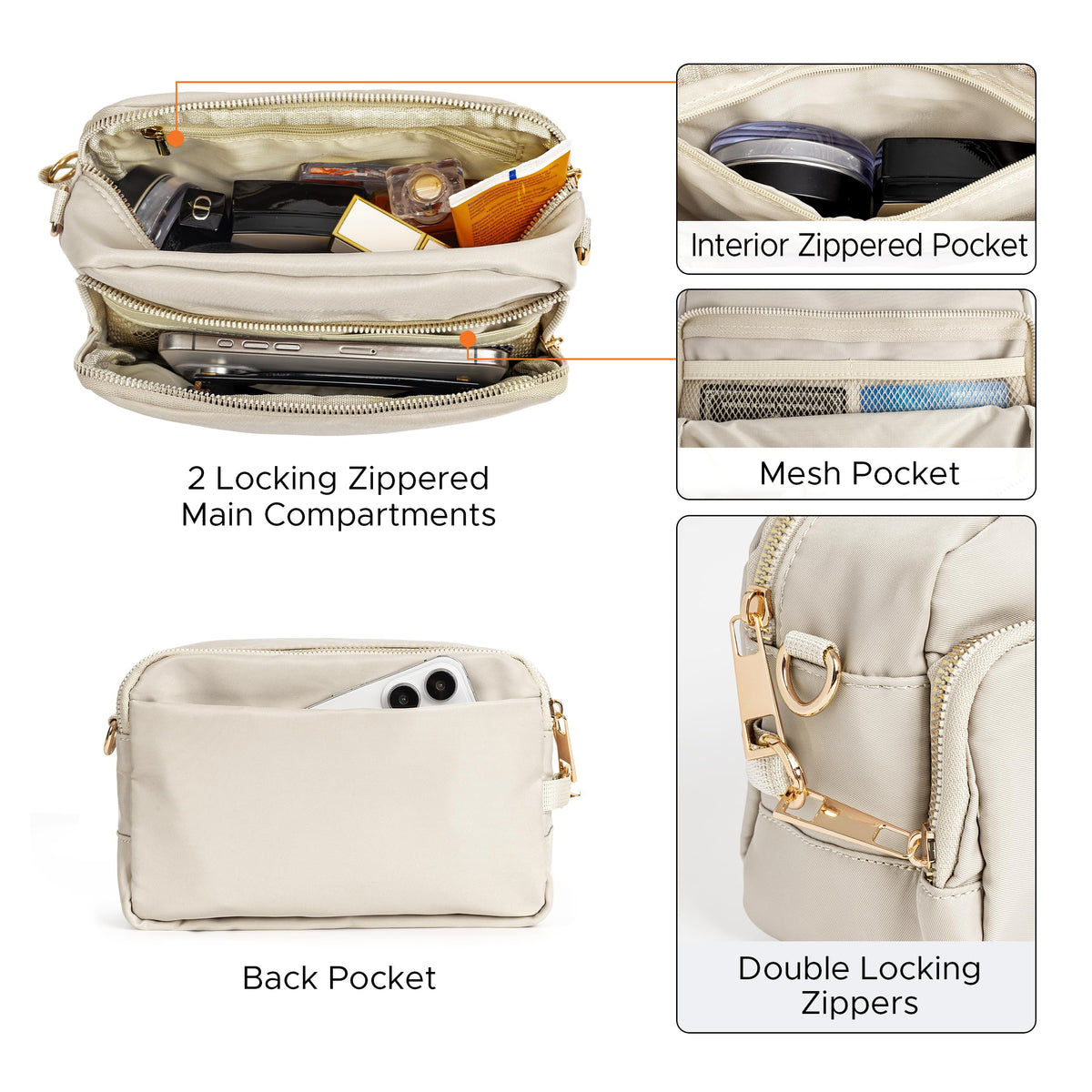 Joryin Anti Theft Crossbody Bag for Women, Slash-resistant RFID Blocking Travel Purses, 1.35L/3L Shoulder Bag, Nylon