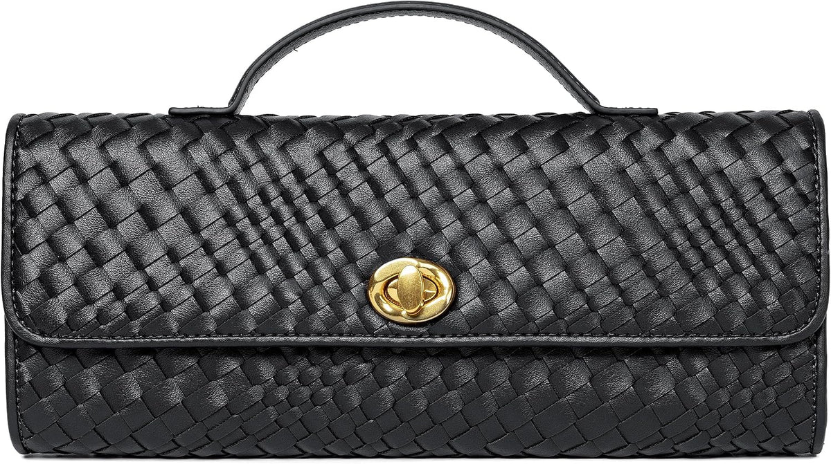 Joryin Woven Purse for Women Evening Clutch Woven Leather & Suede Handbags Crossbody Bag Purse Formal Evening Bag