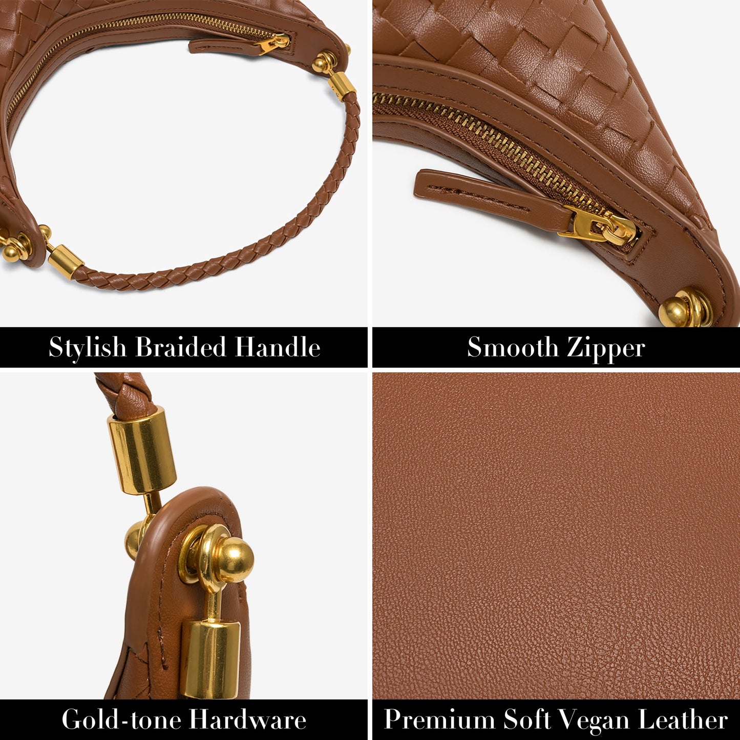 Joryin Woven Leather Crescent Shoulder Bag for Women, Saddle Purse Braided Top-Handle Handbag Under Arm Bag Woven Black