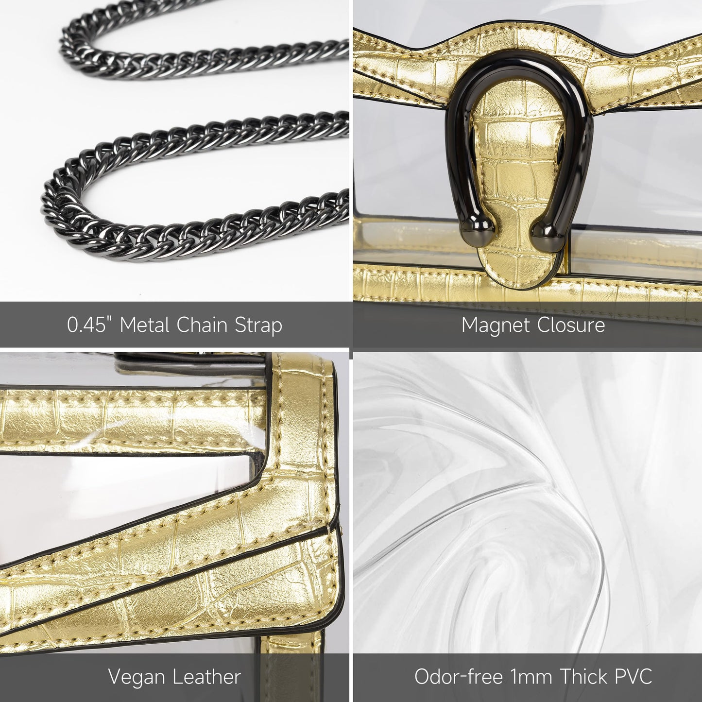 Joryin Women's Stadium Approved Crossbody Bag for Women, Small Clear Bag Shoudler Purse with Chain Strap