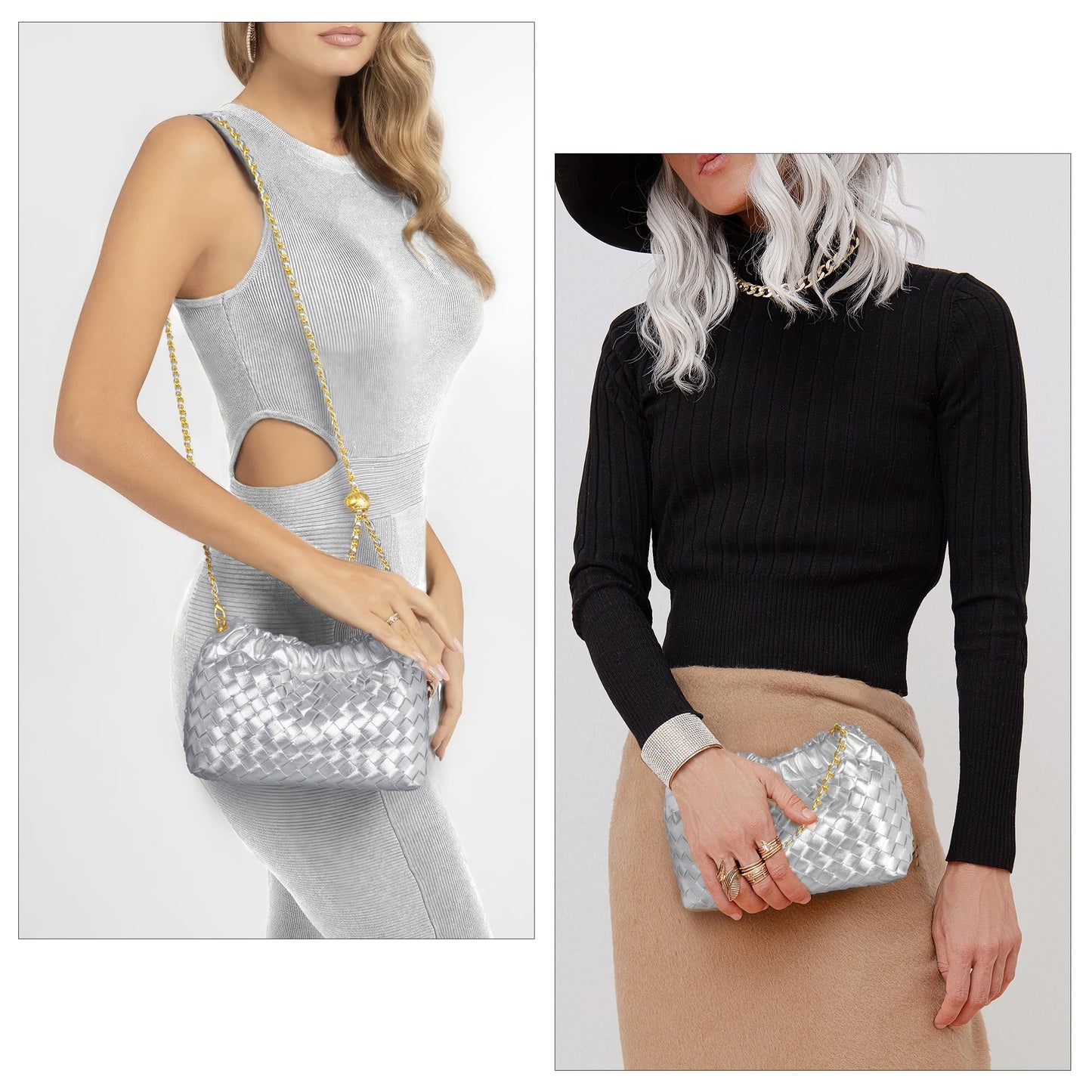 Joryin Woven Women's Crossbody Bag & Evening Purse, Trendy Dumpling Clutch & Hobo Cloud Shoulder Bag Trendy Dumpling Clutch