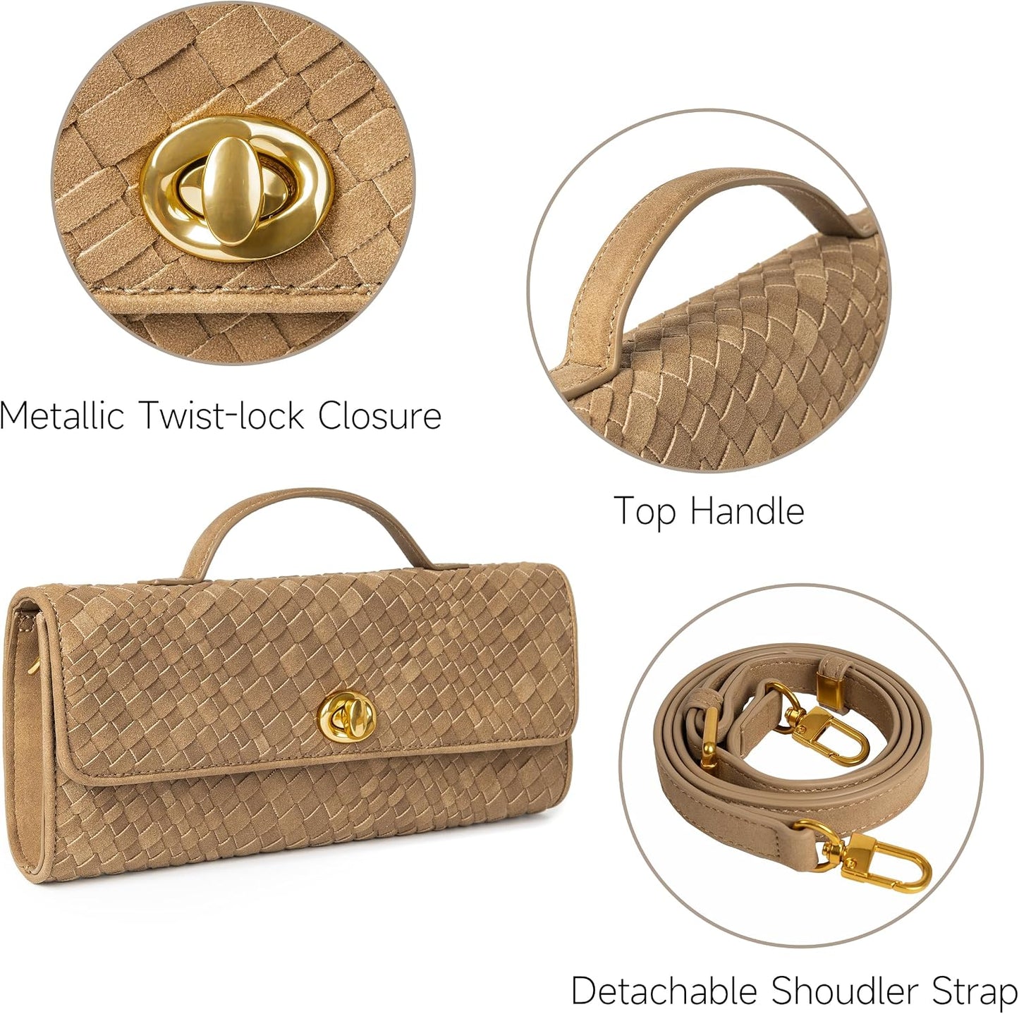 Joryin Woven Purse for Women Evening Clutch Woven Leather & Suede Handbags Crossbody Bag Purse Formal Evening Bag