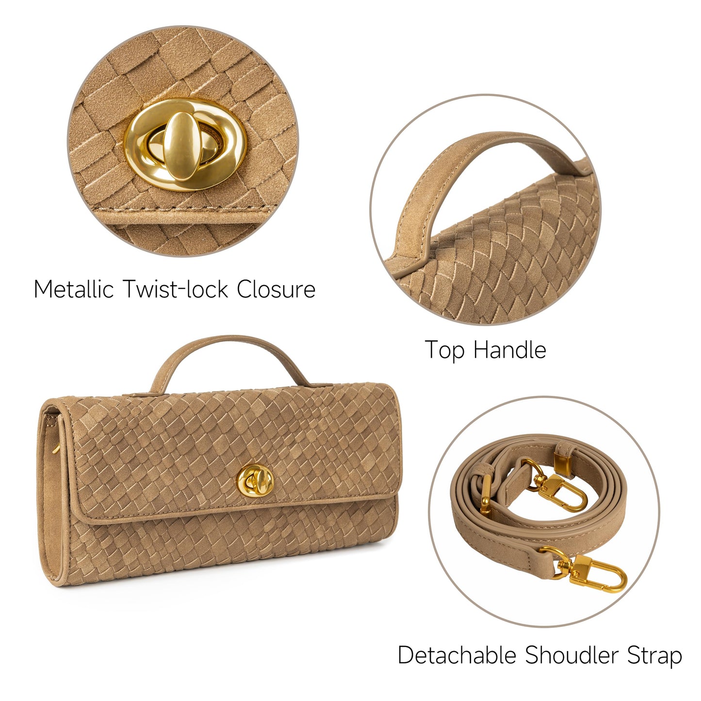 Joryin Woven Purse for Women Evening Clutch Woven Leather & Suede Handbags Crossbody Bag Purse Formal Evening Bag