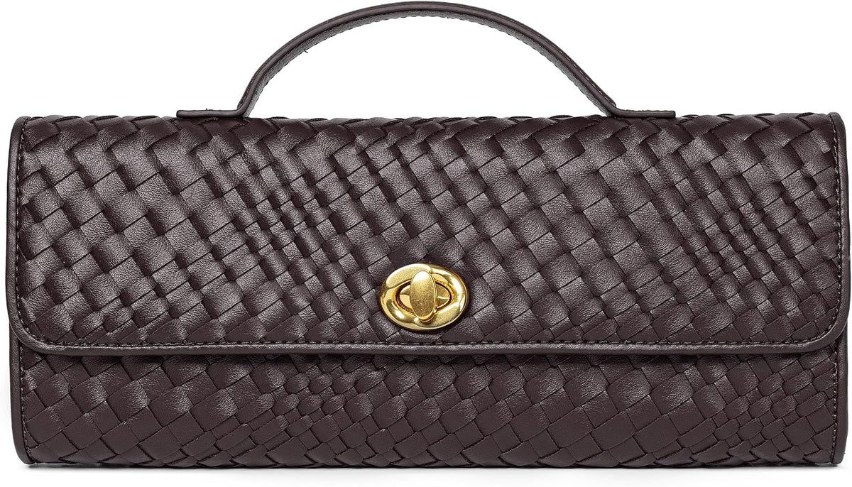 Joryin Woven Purse for Women Evening Clutch Woven Leather & Suede Handbags Crossbody Bag Purse Formal Evening Bag
