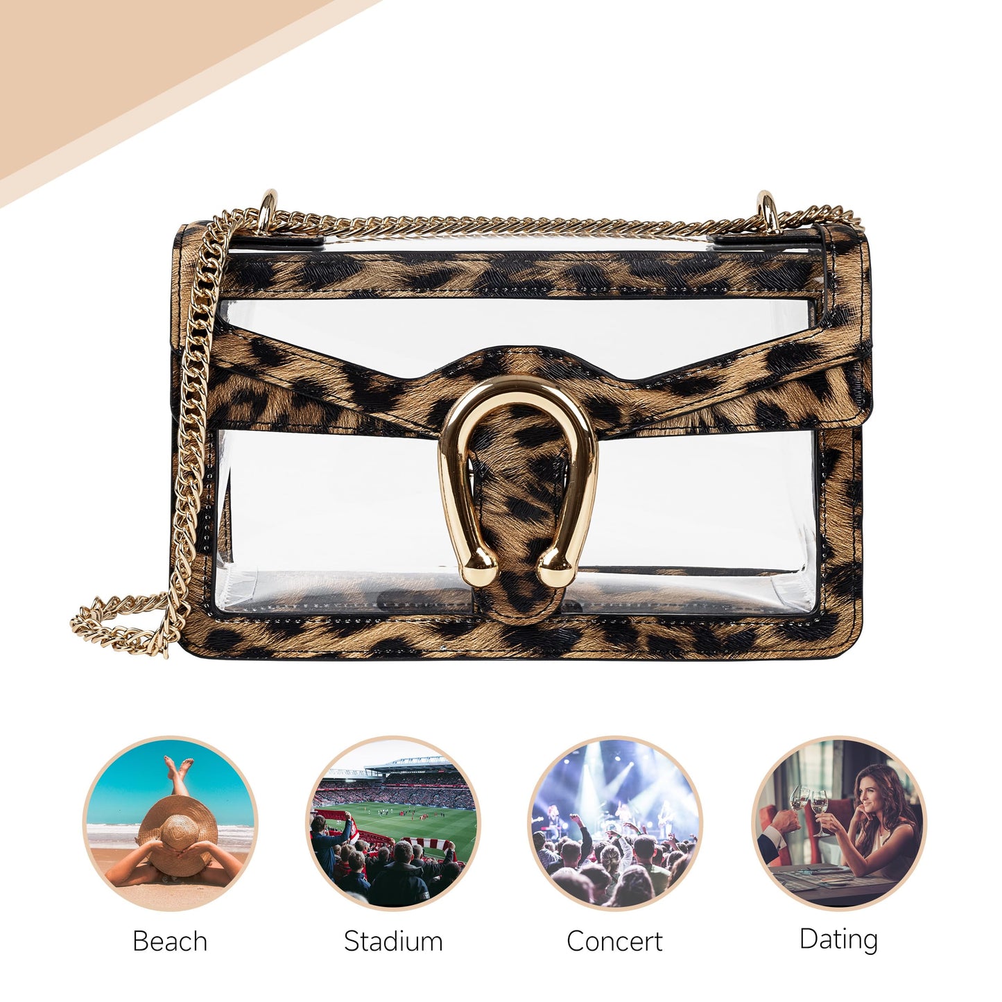 Joryin Women's Stadium Approved Crossbody Bag for Women, Small Clear Bag Shoudler Purse with Chain Strap