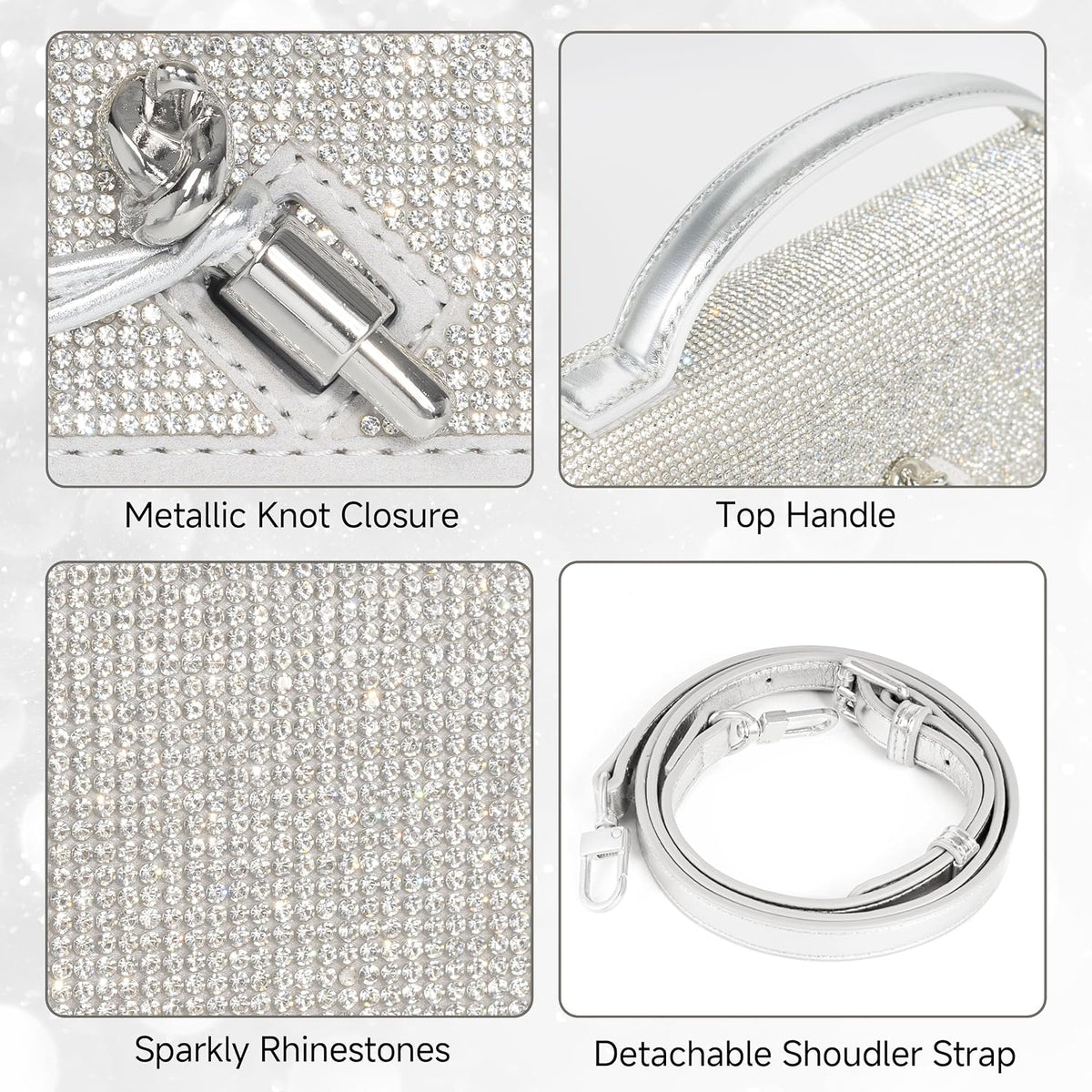 Joryin Rhinestone Evening Clutch for Women Sequin Purse Handbags Crossbody Bag Top Handle Formal Evening Bag