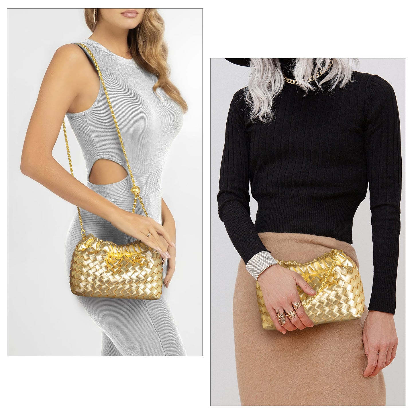 Joryin Woven Women's Crossbody Bag & Evening Purse, Trendy Dumpling Clutch & Hobo Cloud Shoulder Bag Trendy Dumpling Clutch