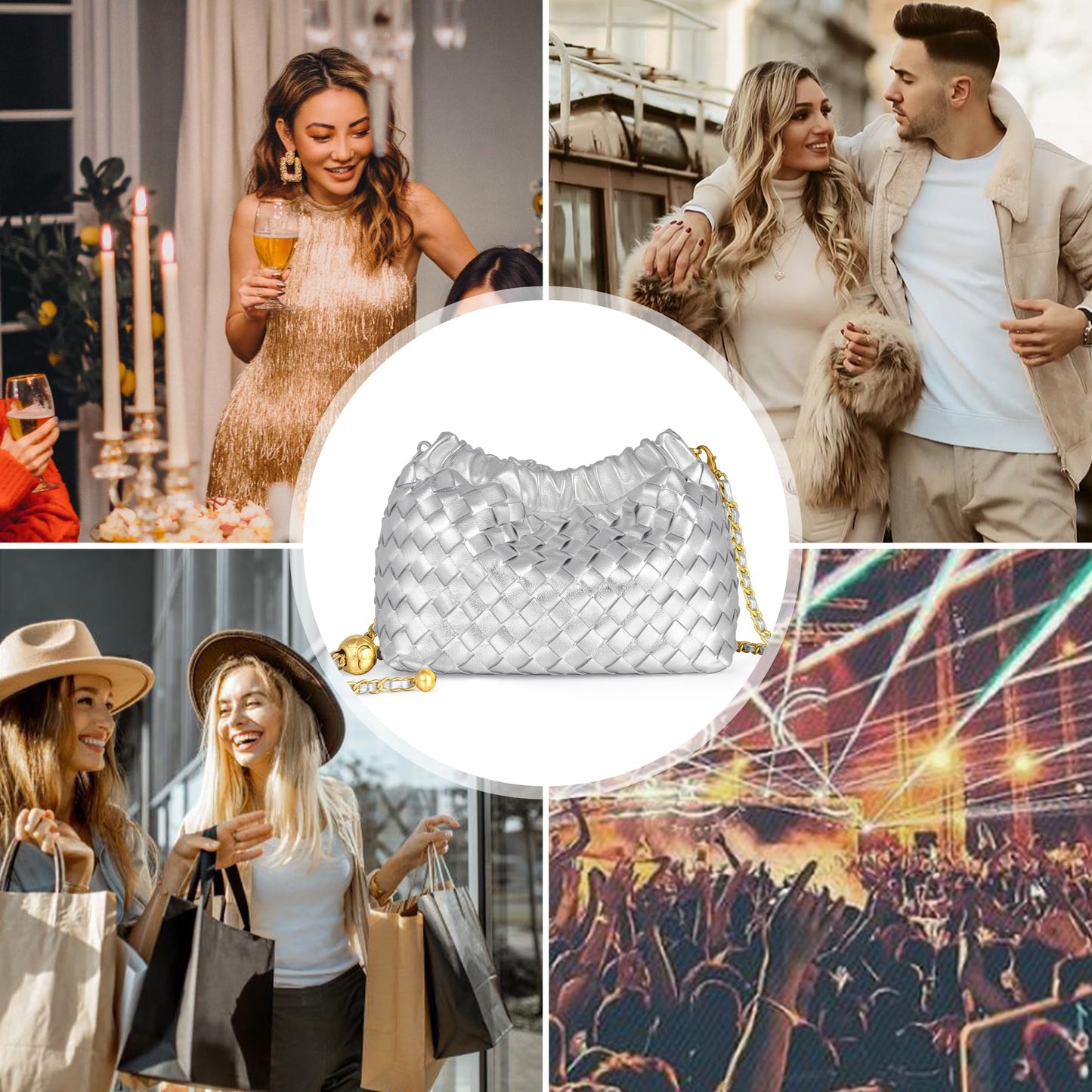 Joryin Woven Women's Crossbody Bag & Evening Purse, Trendy Dumpling Clutch & Hobo Cloud Shoulder Bag Trendy Dumpling Clutch