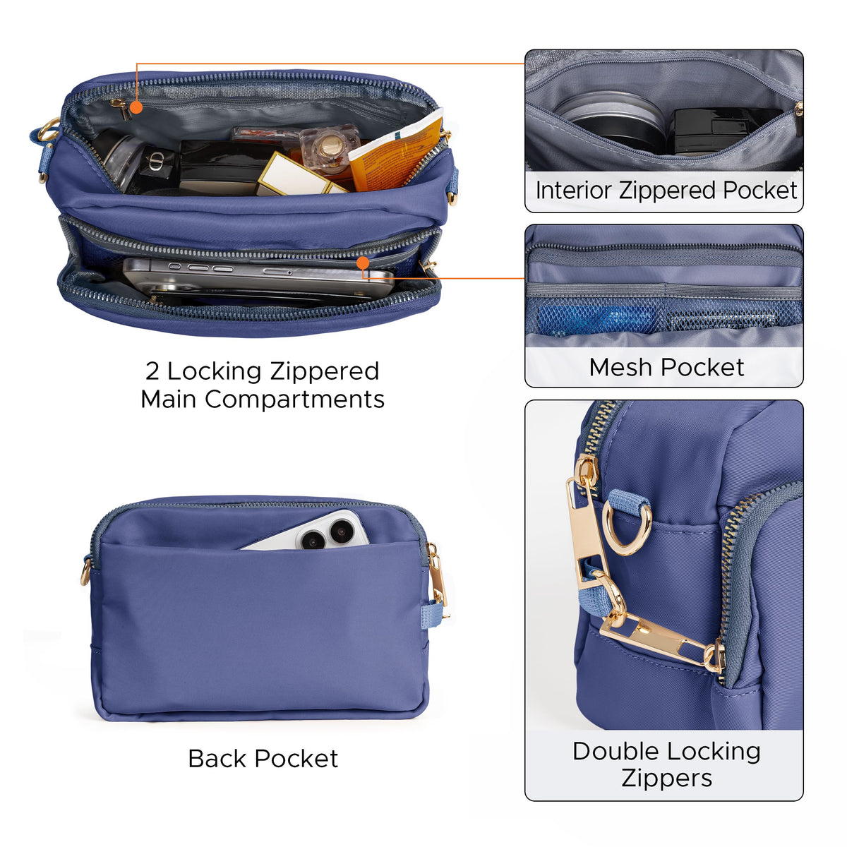 Joryin Anti Theft Crossbody Bag for Women, Slash-resistant RFID Blocking Travel Purses, 1.35L/3L Shoulder Bag, Nylon