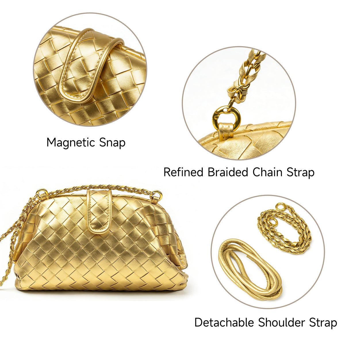 Joryin Woven Evening Bag for Women Woven Leather Dumpling Clutch Crossbody Handbag Shoulder Purse, Vegan Leather