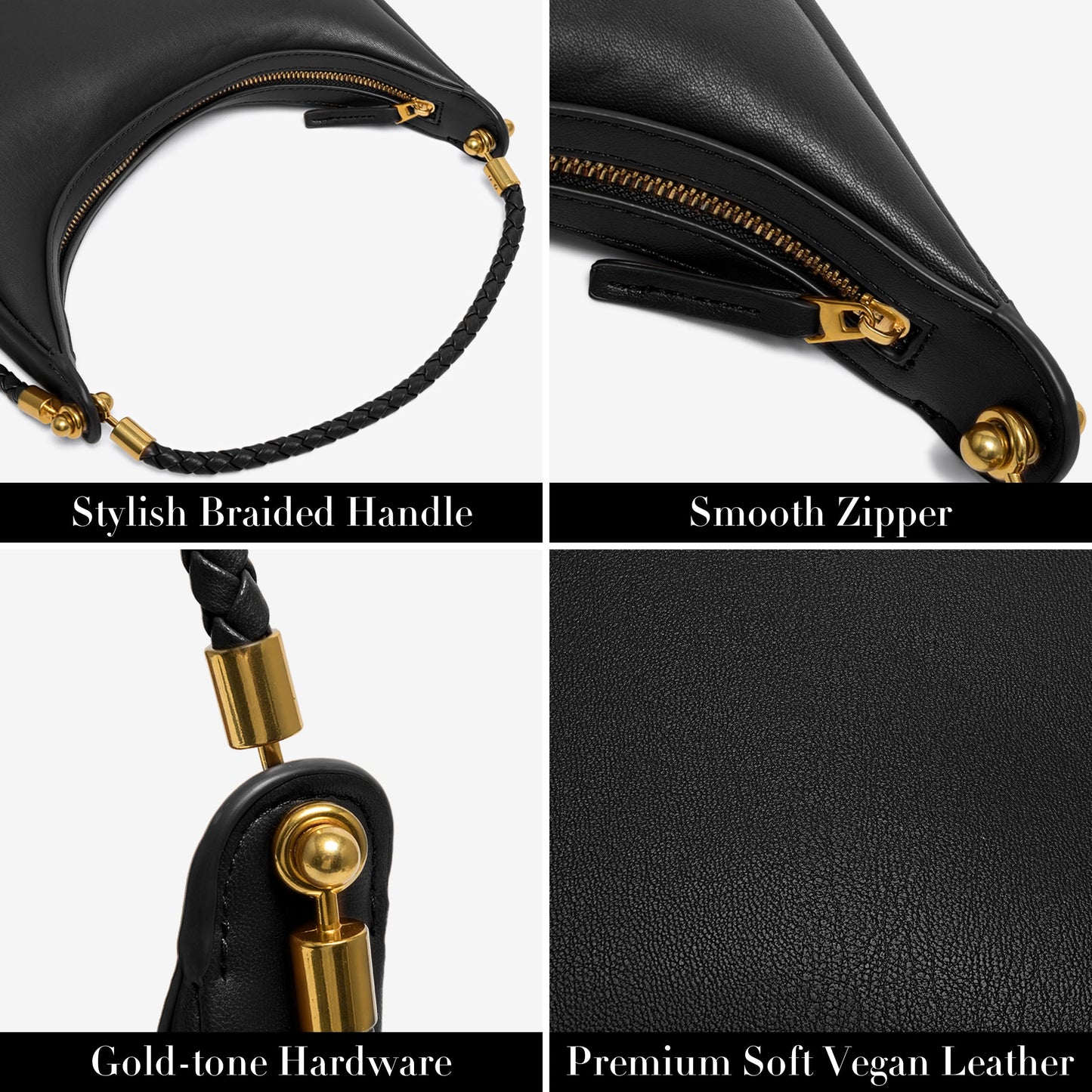 Joryin Crescent Shoulder Bag for Women, Saddle Purse Braided Top-Handle Handbag Vegan Leather Under Arm Bag Brown