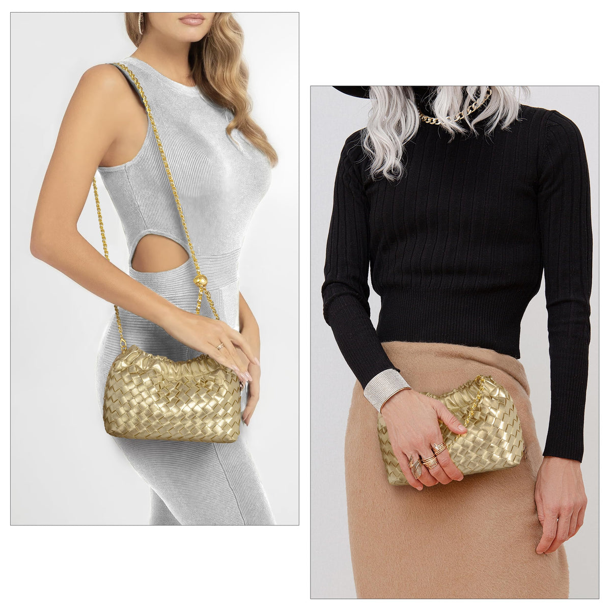 Joryin Woven Women's Crossbody Bag & Evening Purse, Trendy Dumpling Clutch & Hobo Cloud Shoulder Bag Trendy Dumpling Clutch