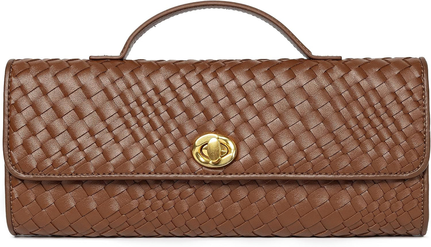Joryin Woven Purse for Women Evening Clutch Woven Leather & Suede Handbags Crossbody Bag Purse Formal Evening Bag