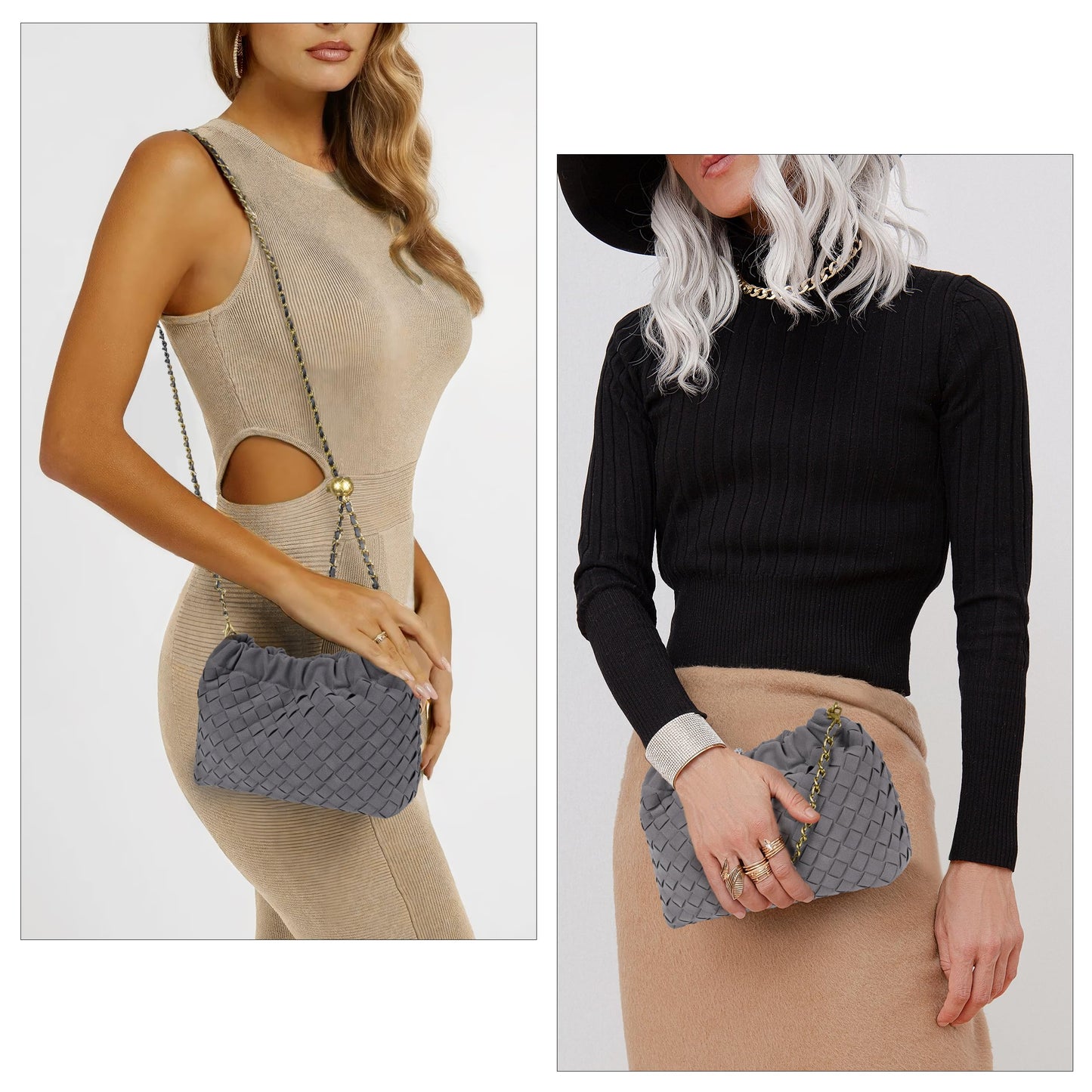 Joryin Woven Women's Crossbody Bag & Evening Purse, Trendy Dumpling Clutch & Hobo Cloud Shoulder Bag Trendy Dumpling Clutch