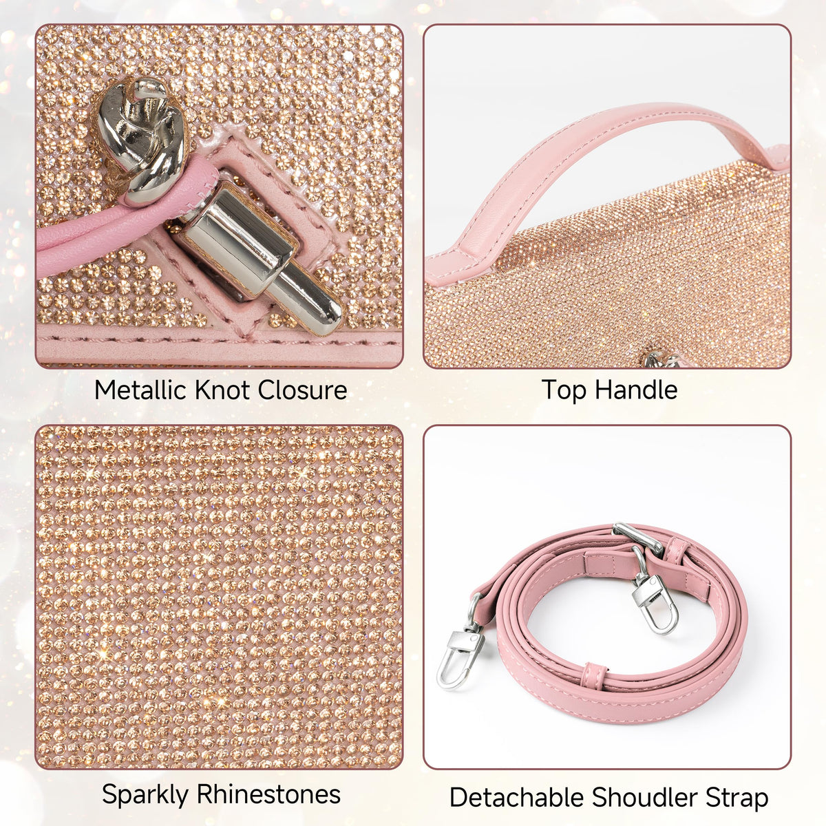 Joryin Rhinestone Evening Clutch for Women Sequin Purse Handbags Crossbody Bag Top Handle Formal Evening Bag