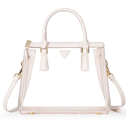 Joryin Clear Bag for Women Clear Bags Stadium Approved Clear Tote Bag with Zipper Crossbody Bag Clear Purse Fashion Satchel Bag Handbag Transparent Bag Cream