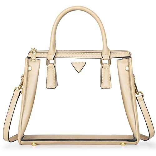 Joryin Clear Bag for Women Clear Bags Stadium Approved Clear Tote Bag with Zipper Crossbody Bag Fashion Satchel Bag Transparent Bag Warm Beige