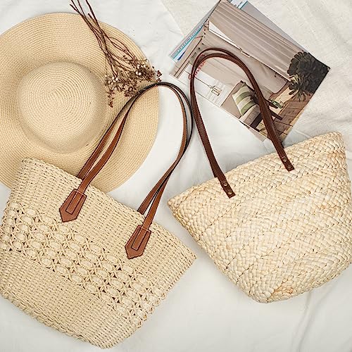 Joryin Beach Tote Bag for Women, Straw Shoulder Bag,Natural Fibre,Hand Woven Bags for Summer, Natural Braided Boho Purses, Natural